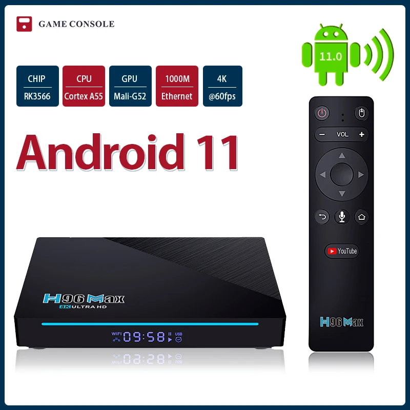

New H96 Max 3566 Android 11 TV Box 2.4G 5G Wifi TVbox Assistant Youtube Set Top Box Media Player 4K Smart TV Box
