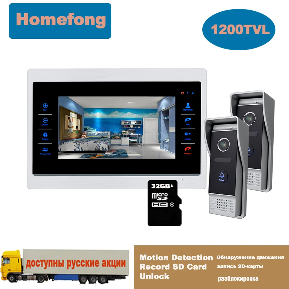 

Homefong Video Door Phone Home Intercom System Doorbell With Camera SD Card Motion Record Day Night Vision 1 Monitor 2 Doorbell