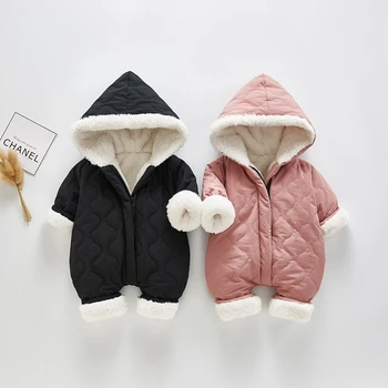 

Baby Kid Boy Girl Thicken Jumpsuit Winter Cotton-padded Clothes Coat Solid Zip Thick Snowsuit Hoodie Warm Jumpsuits New Onesies