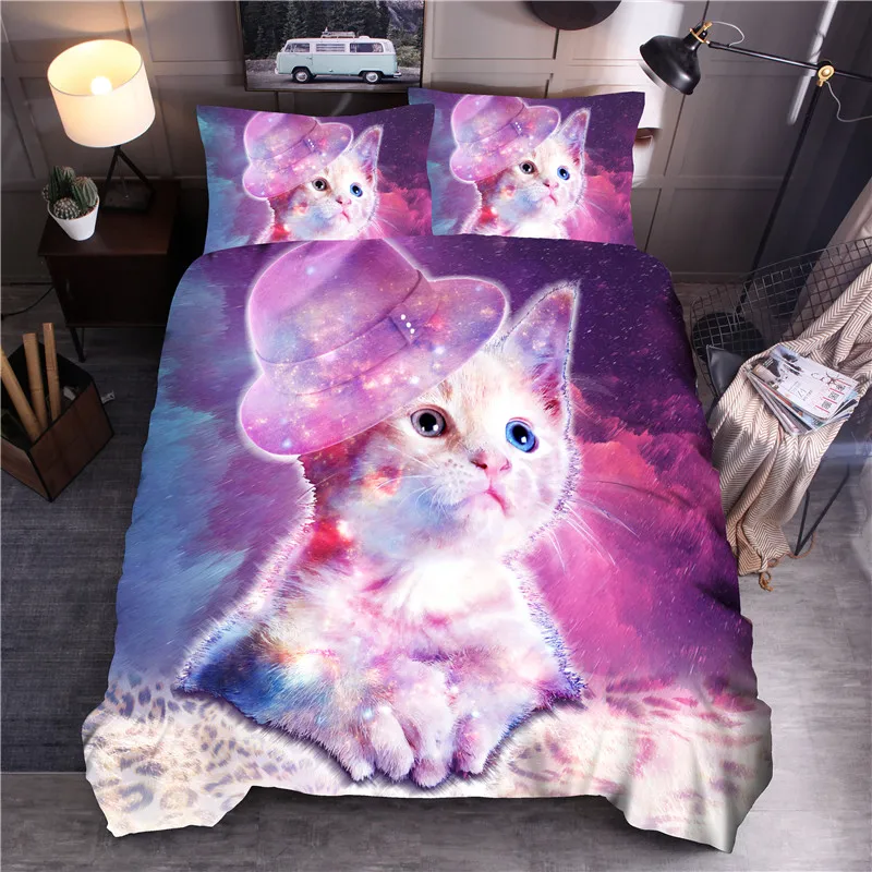 

Galaxy Cat Printed Bedding Set Animal Duvet Cover Sets Queen King Quilt Cover Bed Linen