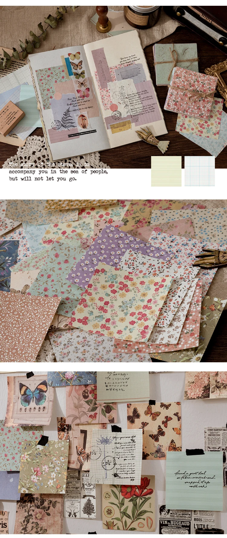 Yoofun 100 Stück/Packung Vintage-Notizblöcke, Retro-Blume, Schmetterling, Material, Papier für Scrapbooking, Tagebuch, Tagebuch, Dekoration, Collage, DIY – Detail 19