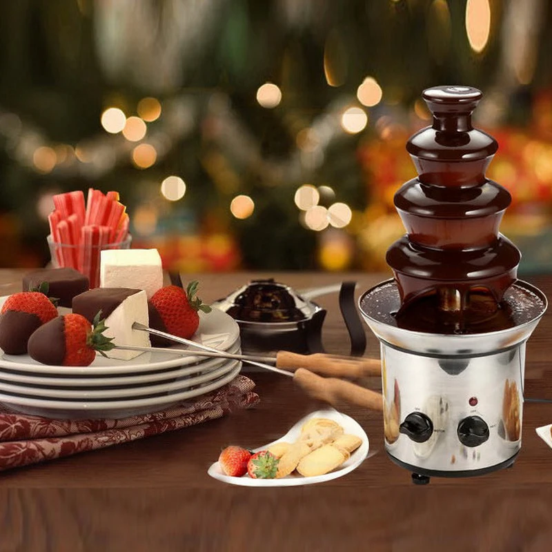 Stainless Steel Four-Layer Chocolate Fountain Machine Large-Capacity Melting Pot Small Dessert Party Wedding Supplies