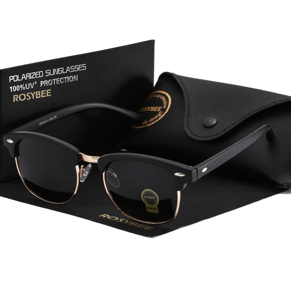ROSYBEE, UV400, для клуба, поляризационные солнцезащитные очки, для мужчин и женщин, классические, крутые, Ретро стиль, солнцезащитные очки, покрытие, для мужчин, для вождения, модные, мужские очки - Цвет линз: black
