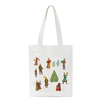 

new Cartoon Christmas Printed Shoulder Bag Women Large Capacity Female Shopping Tote Bag Canvas Handbag Beach Lady Hand Bag