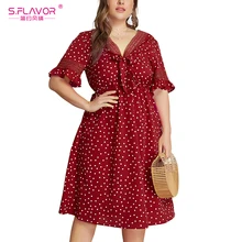 S. FLAVOR, большой размер, весна-лето, платье в горошек, женское, v-образный вырез, половина рукава, сексуальные, вечерние, Vestidos, новинка, элегантное, ТРАПЕЦИЕВИДНОЕ ПЛАТЬЕ