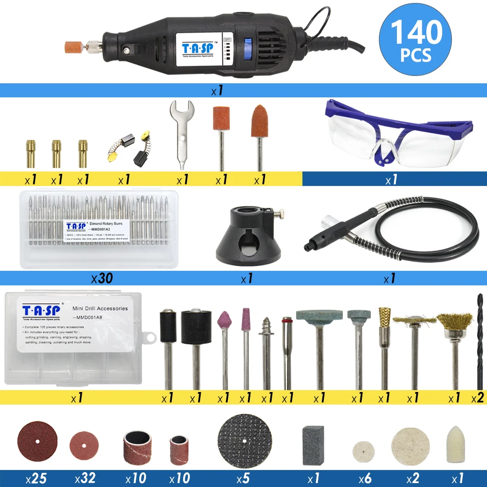 TASP 310pcs Rotary Tool Accessories Kit 3.2mm Shank for Dremel Electric  Mini Drill Grinding Cutting Sanding Engraving Polishing