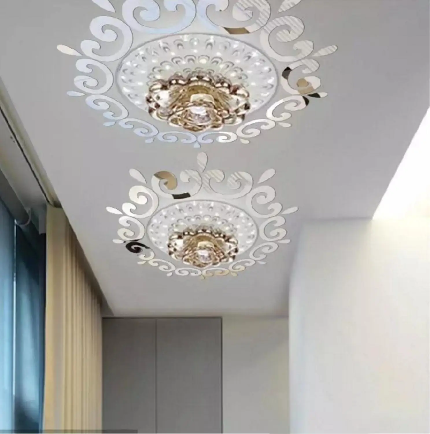 Горячая потолочная комнатная акриловая Наклейка Искусство DIY зеркало свет Декор 3D Наклейка на стену украшение дома европейский стиль