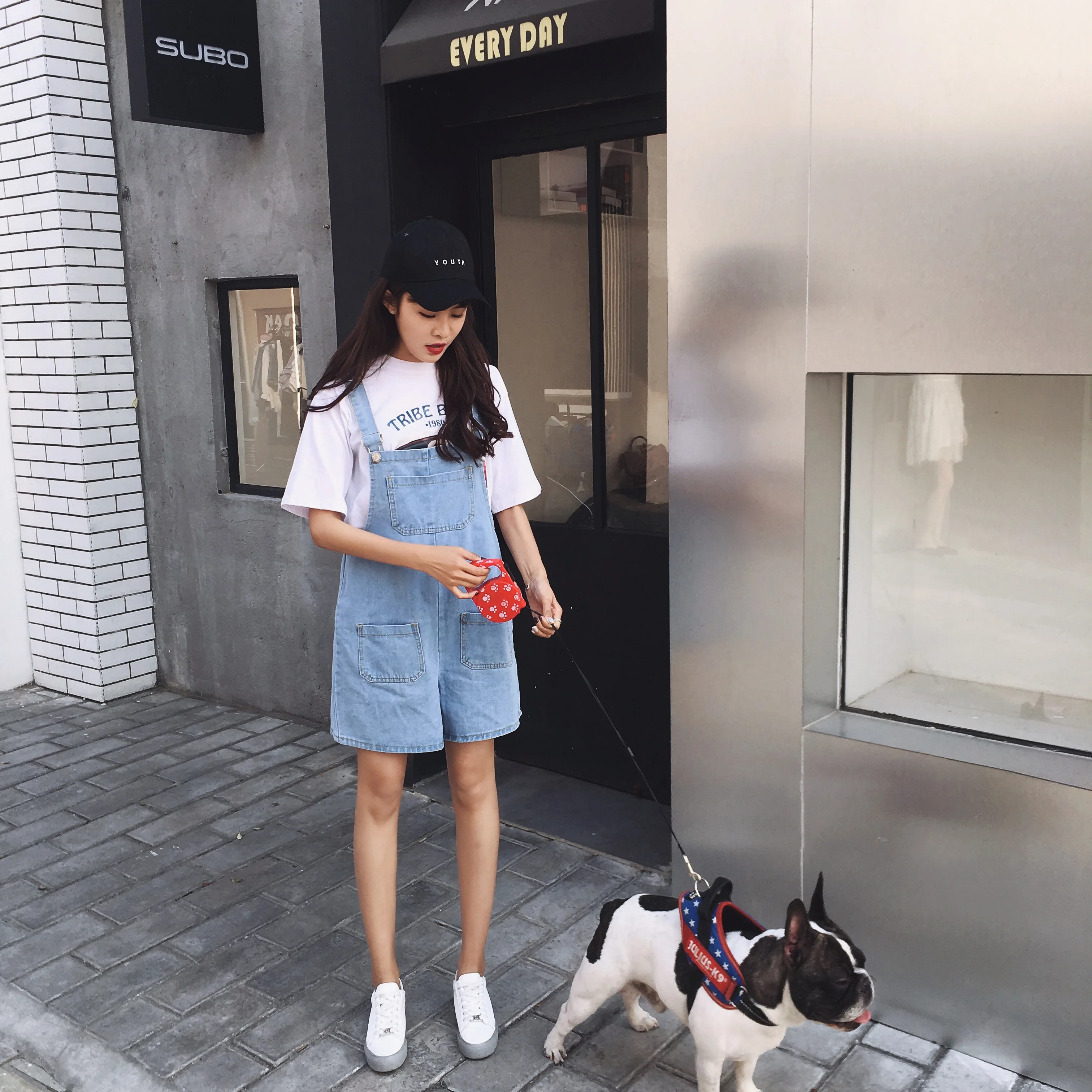 Комбинезоны женские Kawaii Ulzzang однотонные летние корейский стиль большой карман свободные джинсовые женские Студенческие Брюки с высокой талией