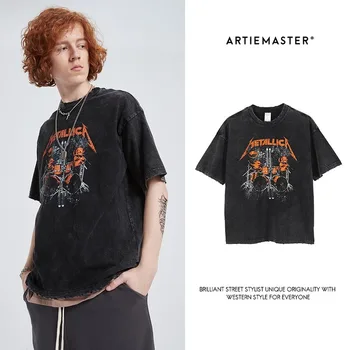 

XYZeroone Street Music Rock Casual Men's Linen Cotton T-shirt Summer Cotton Street Hip Hop Top