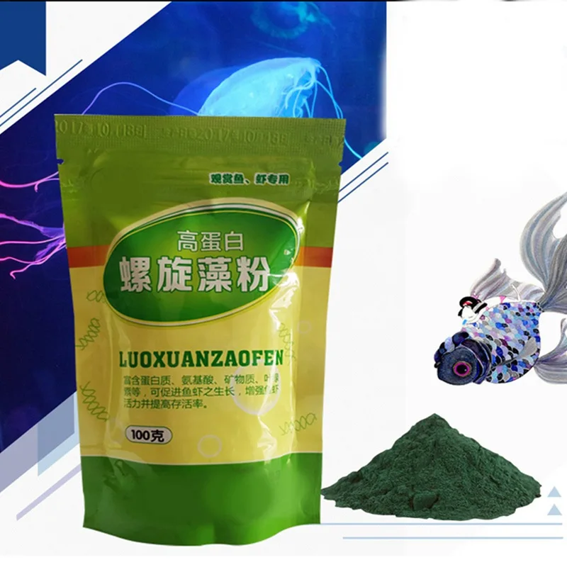 HOT SALE 50/100g Ornamental Shrimp Open Feed Algae Fish Forages Spirulina Powder bottle Healthy Ocean Nutrition Fish Food cheap