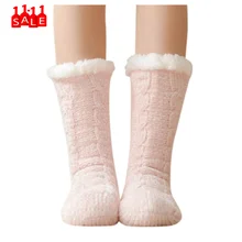 Женские зимние однотонные толстые нескользящие носки-Тапочки Розовые хлопковые ковровые носки женские теплые носки chaussettes femmes automne hiver# ZB