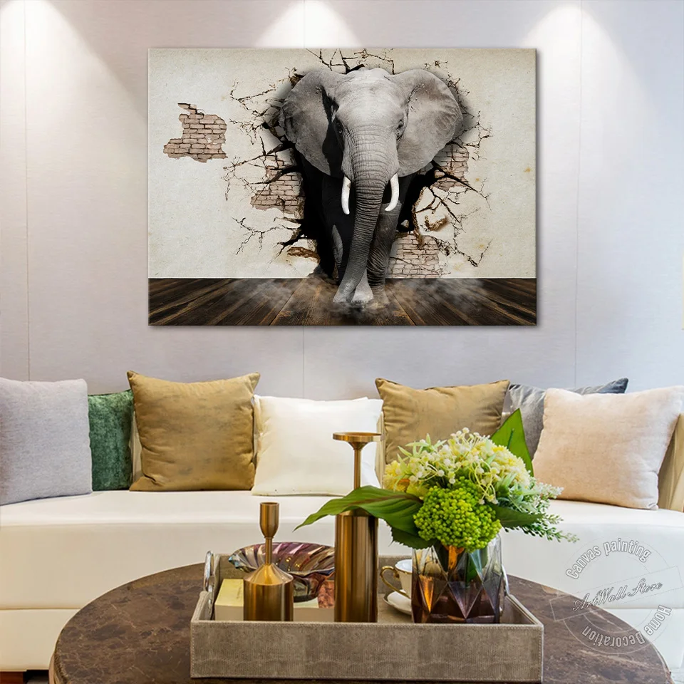 

Unframed Elephant 3D Digital Art Creativity Wall Picture for Living Room Decor Retro Wall Art Canvas Painting Animal Poster