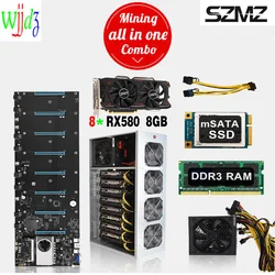 Máquina de mineração tudo em um conjunto de combinação 8 gpu bitcoin crypto ethereum baixa potência com placa mãe 8gb ram msata ssd placa gráfica
