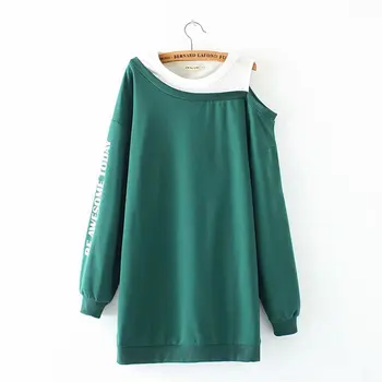 

Plus size off the shoulder cotton sweatshirt femme 2019 autumn oversized hoodies print women tops pullovers hoodies women