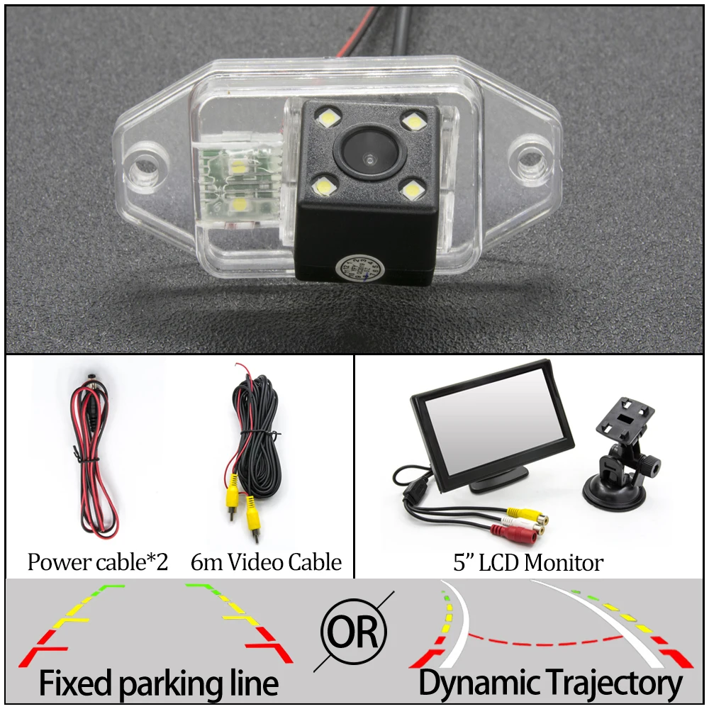 Камера заднего вида CCD с фиксированной или динамической траекторией для Toyota Land Cruiser серии 120/Prado 2700 4000 Автостоянка аксессуары - Название цвета: 4LED N 5 inch LCD