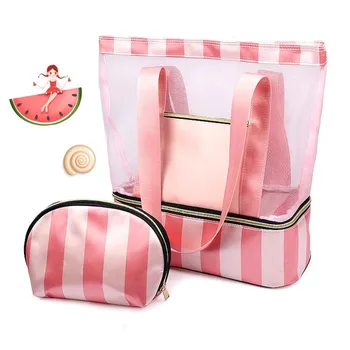 

34*15.5*40cm Women Swimming Bag Mesh Bags Handbags Wet and Dry Swimsuit Bags Net Travel Pool Beach Pouch Collection