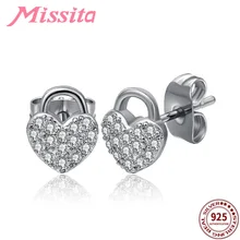 MISSITA, новинка, модные Кристальные серьги с замком в виде сердца для женщин, серебряные ювелирные изделия, брендовые свадебные серьги-гвоздики, подарок
