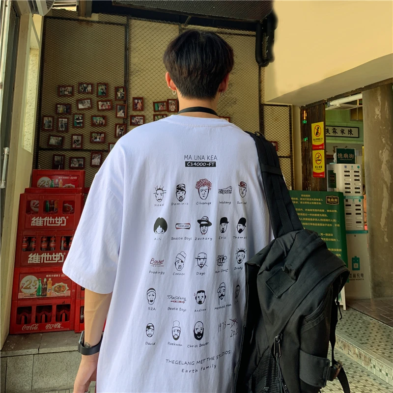 

Korean Style Anime Printed Hip Hop T Shirt Mens Cotton Tops Loose Fit Streetwear Fashion Tees for Men Clothing Graphic T Shirts