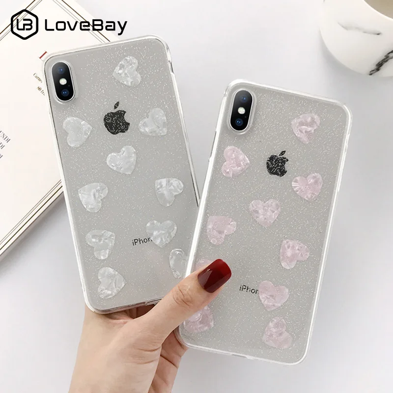 

Lovebay Clear Love Heart Bling Case For iPhone X XR XS Max 7 8 6 6s Plus Glitter Powder Phone Cases Soft TPU Silicone Back Cover