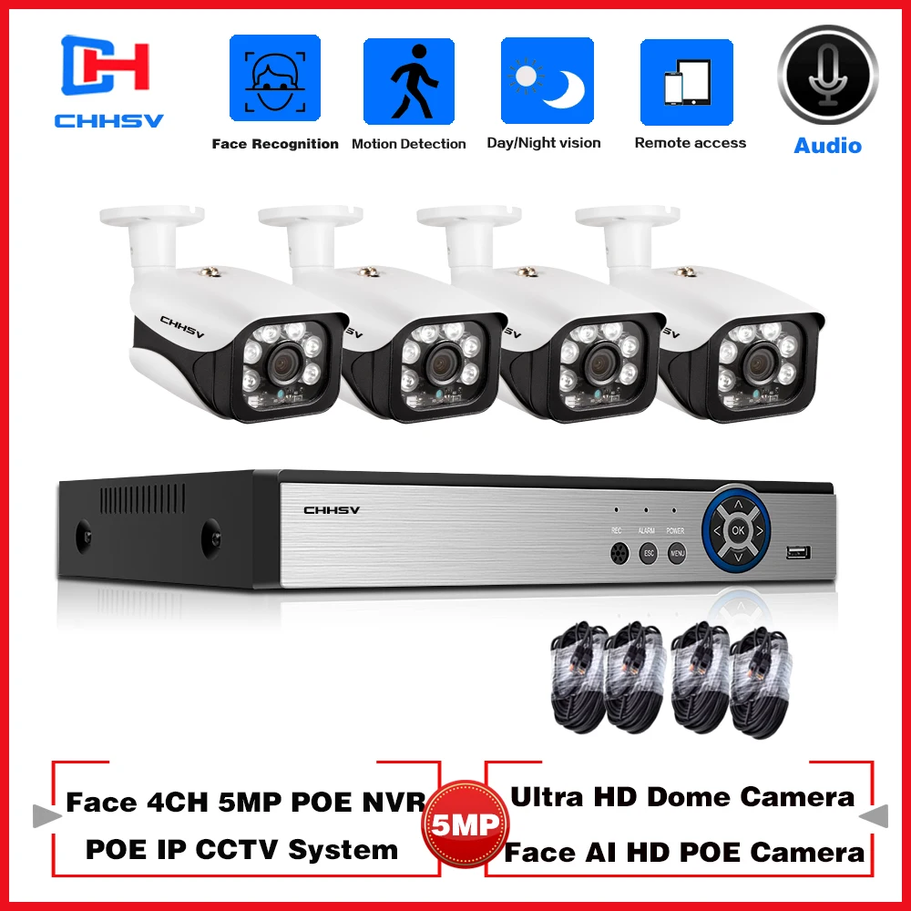 POE IP CCTV мини-камера мониторинга безопасности Системы 4CH 5MP NVR Kit HD хорошие продажи