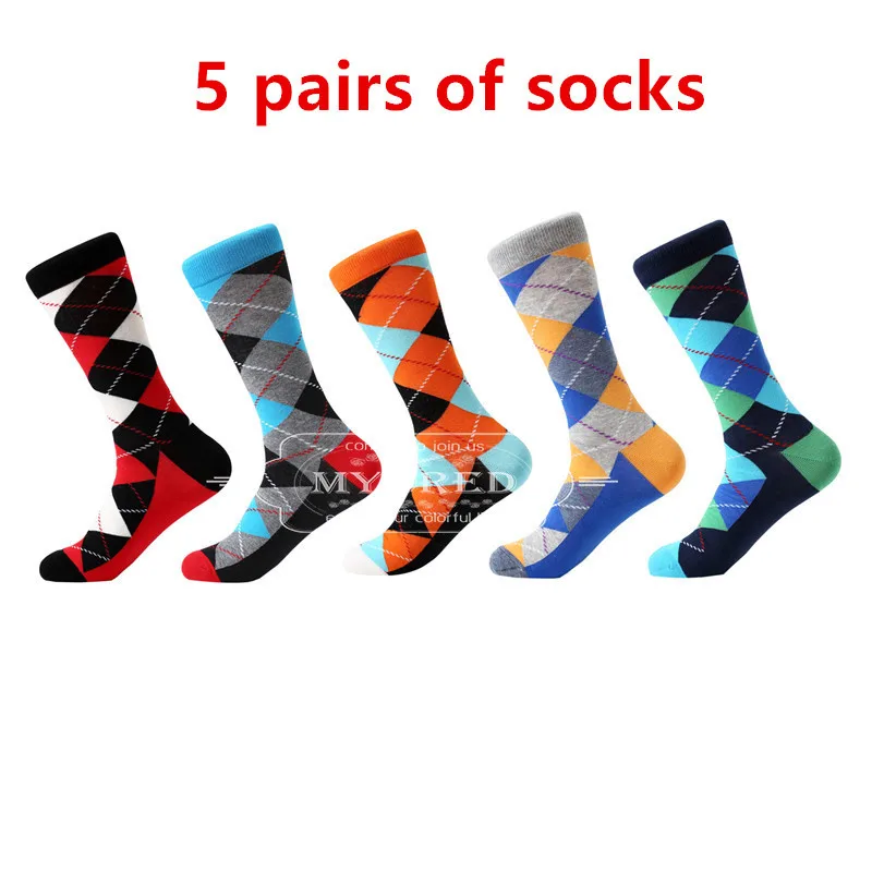 MYORED, Прямая поставка, цветные модные мужские носки, чёсаный хлопок, забавные носки для мужчин, Calcetines de hombre - Цвет: 5 pairs of socks