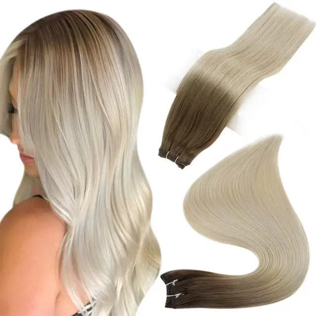 Full Shine Human Hair Weft Extensions Hair Bundles Ombre Blonde Color 100g Sew In Silky Straight Remy Skin Double Weft For Salon 3 8 613