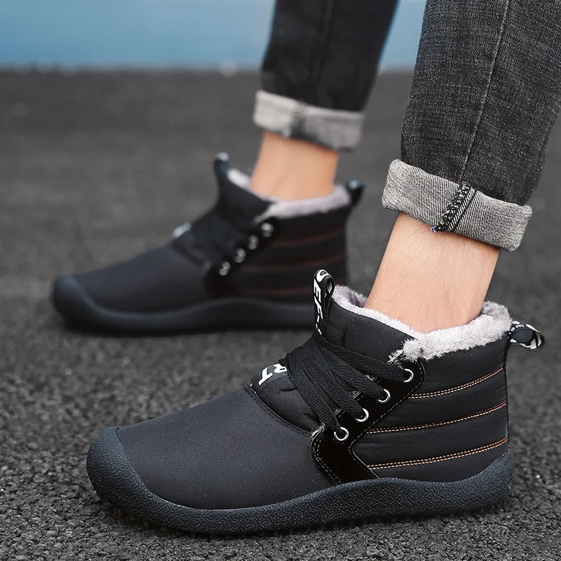 Зимняя мужская обувь размера плюс, бархатные теплые зимние ботинки, водонепроницаемая Нескользящая спортивная обувь для улицы