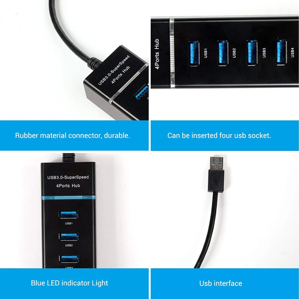 4-Порты и разъёмы USB 3,0 концентратор кабель длиной 12/48 дюйма с порт зарядки Micro USB для быстрой передачи данных USB удлинитель концентратора разъем расширения