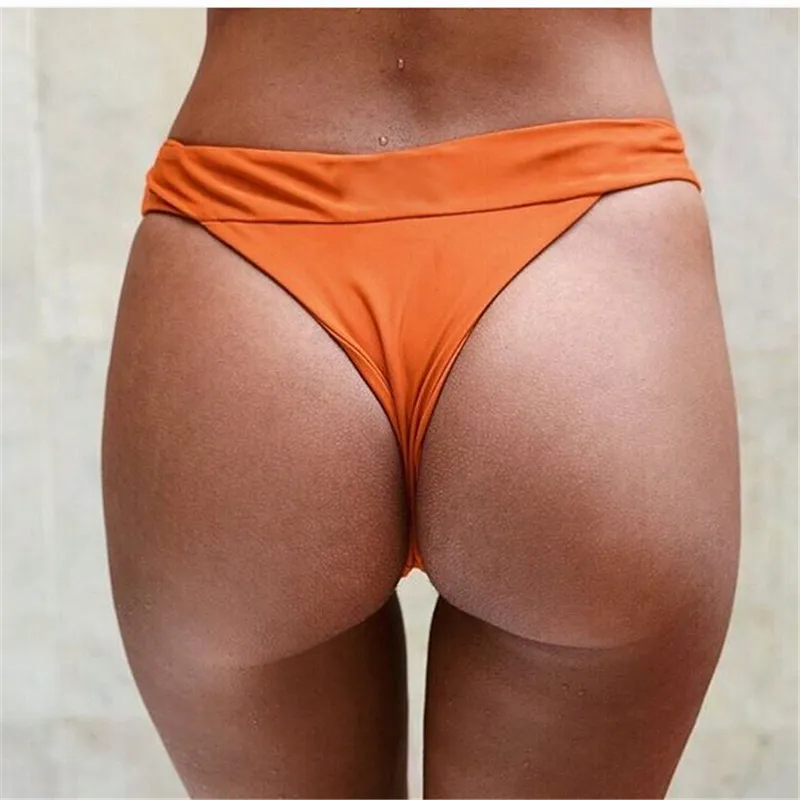 Женский сексуальный сплошной треугольный бразильский дно бикини купальник - Цвет: D
