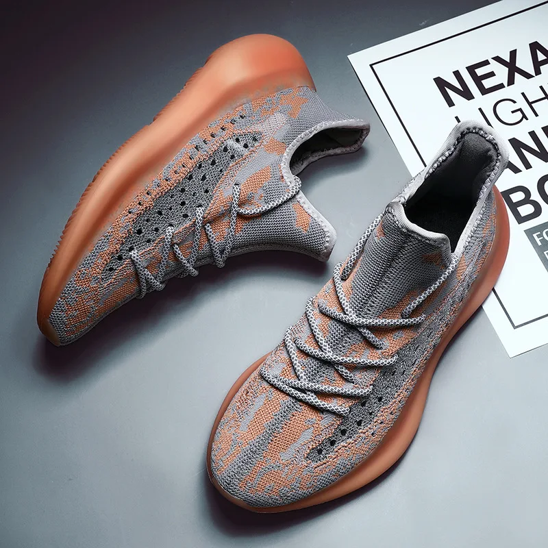 

New Men's Casual Shoes Kanye West Designer Men Breathable Flyknit Mesh Antiskidding Running Elastic Sneakers Boost 350V3