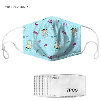 

Twoheartsgirl PM2.5 Happy Teeth Printed Unisex Anti Dust/Haze Mouth Mask Kids Face Mask with 7pcs Fliter Reusable Mouth-muffle