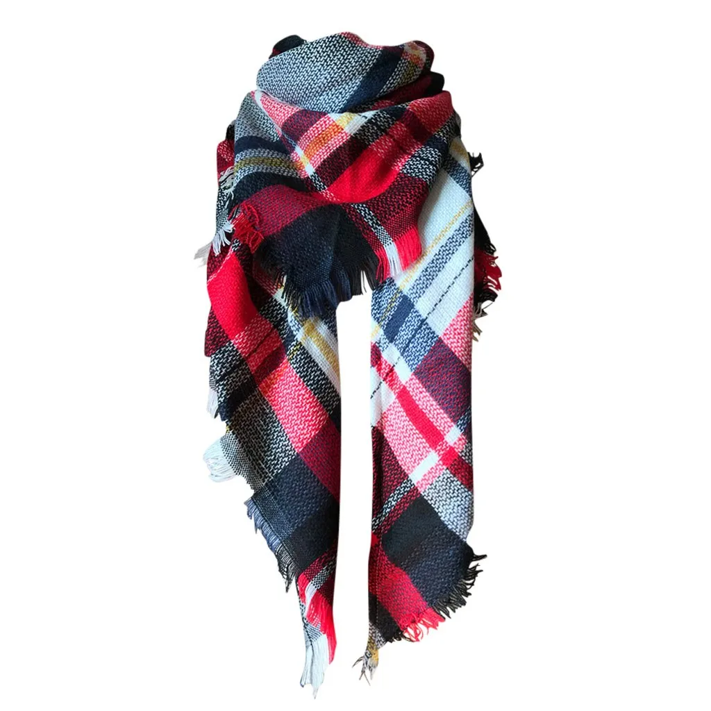 Новинка, женский зимний цветной теплый шарф, повседневный клетчатый теплый кашемировый шарф, женские шали, двусторонний большой шарф