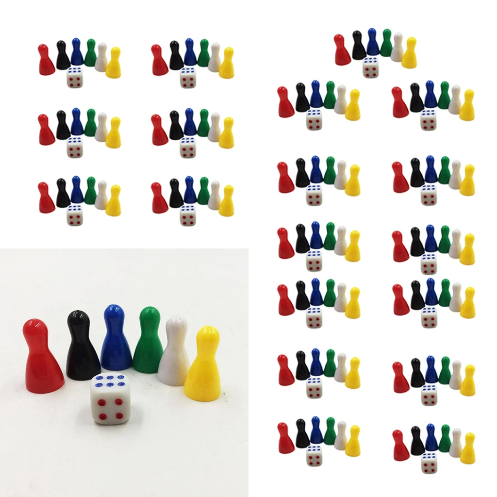 120 Pcs Colorful Pieces Pawn Chess Plastic Pieces &20 Pcs Dice Set for Board Card Games