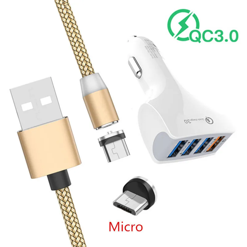 QC 3 0 быстрая зарядка автомобильное зарядное устройство магнитный Micro usb кабель