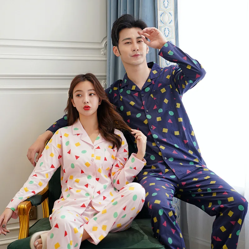 

Crayon Couples Pajamas Long Sleeve Pure Cotton Korean-style Women and Men Autumn and Winter Thin May Outer Wear Clothes at Home