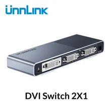 Unnlink DVI Switch 2X1 2 In 1 Out  2 Ports DVI UHD 4K FHD 1080P with IR Remote Control Switcher Extender for Monitor Computer