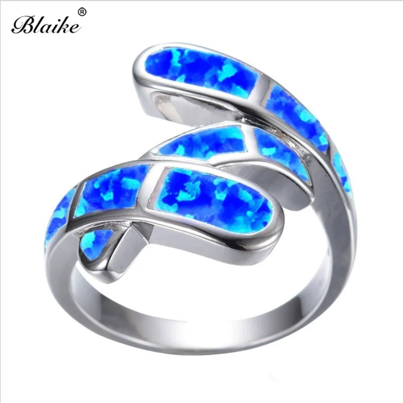 Blaike 925 Серебро Геометрические кольца для женщин синий/белый/зеленый огненный опал свадебное обручальное кольцо подарки на день рождения - Цвет основного камня: Blue