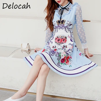 

Delocah Women Autumn Fashion Runway Party Midi Dress Long Sleeve Ruffles Floral Print Elegant Ladies Big Swing A-Line Dresses