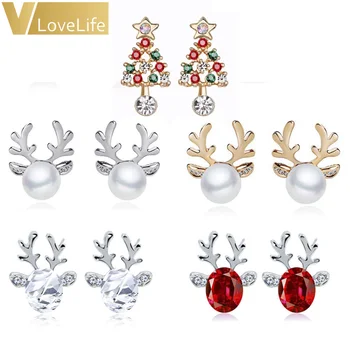 

1Pair Women Xmas Gift Elegant Jewelry Christmas Pearl Deer Earrings Reindeer Ear Stud girl Ear Stud Christmas ornaments 2020
