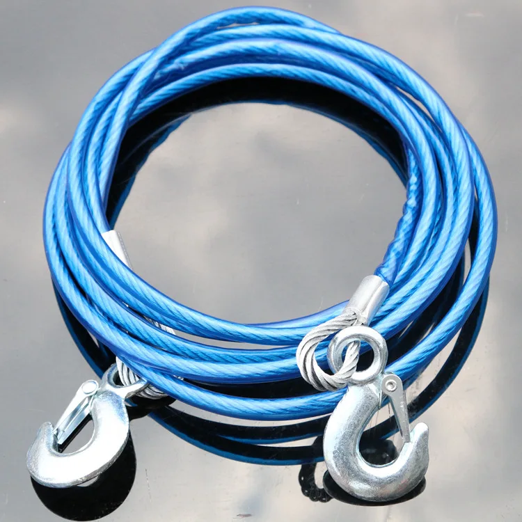 Фото Автомобильный буксировочный трос 4 м 5 тонн стальной трос для прицепа с крючком сверхпрочный тяговый трос для транспортного средства лодки вездехода грузовика яхты №5