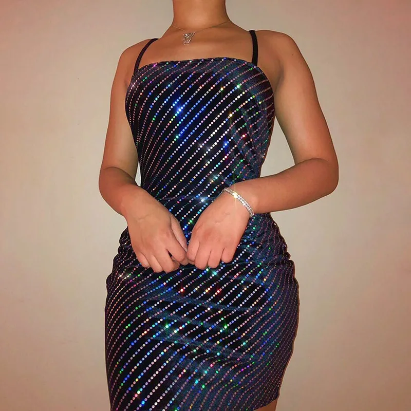 Colorful Dot Sequined Mini Dress Sexy Bodycon Night Club Party Short Dress