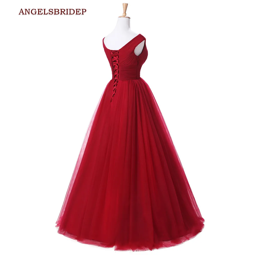 ANGELSBRIDEP-Long-Red-Bridesmaid-Dresses-V-Neck-Tulle-Party-Dress-Prom-Formal-Gown-With-Ruched-Bodice (3)_副本