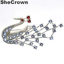 58x33 мм Павлин создан богатый синий фиолетовый танзанит Рубин CZ Подарок серебряная брошь