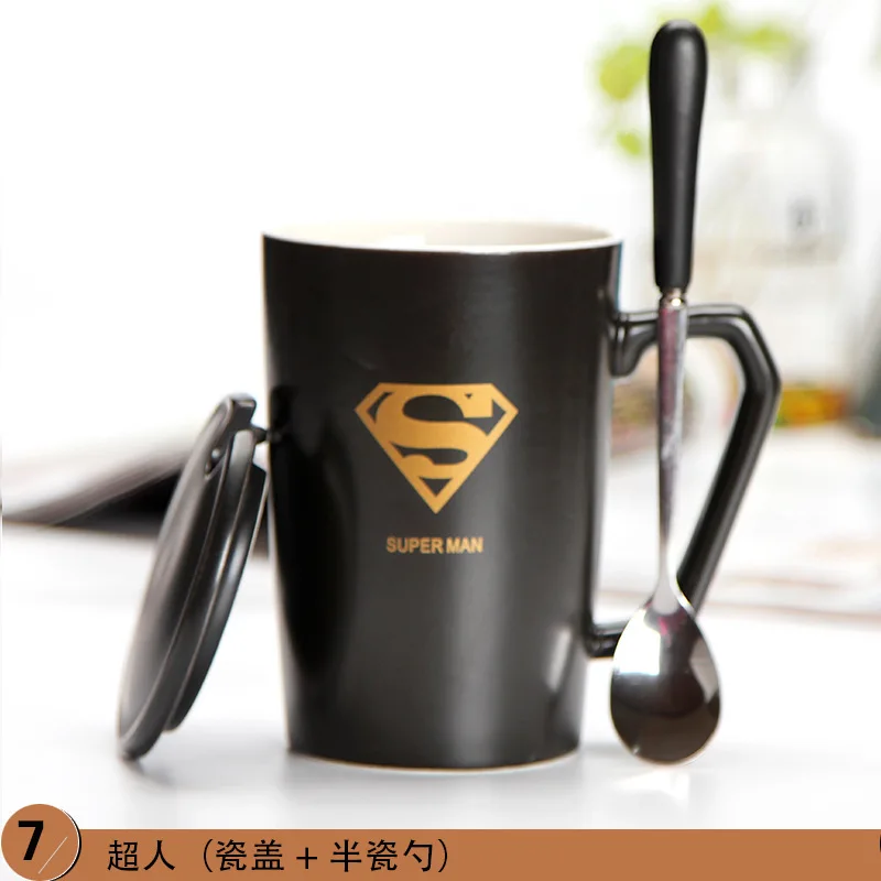 superman Бэтмен Капитан Супермен железный человек паук Caneca чашки Новые мстители керамический кофе с крышкой Ложка супергерой кружка Copo Xicara Tazas - Цвет: superman
