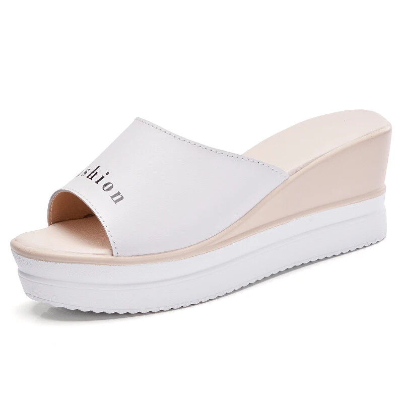 BEYARNESummer/женские шлепанцы из натуральной кожи на платформе; Босоножки на каблуке; обувь на танкетке; женские шлепанцы; женские пляжные шлепанцы; E988