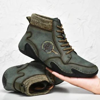 Mocasines de cuero ligero para hombre, zapatos informales cálidos de invierno, a la moda, talla 48