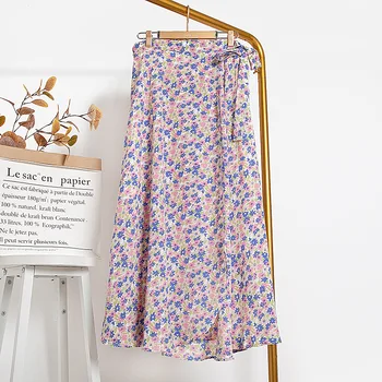 

Small Floral Skirt Women's Irregular Bow Lace-up Solid Wrap Skirt A- Line Printed Medium-Length Skirt