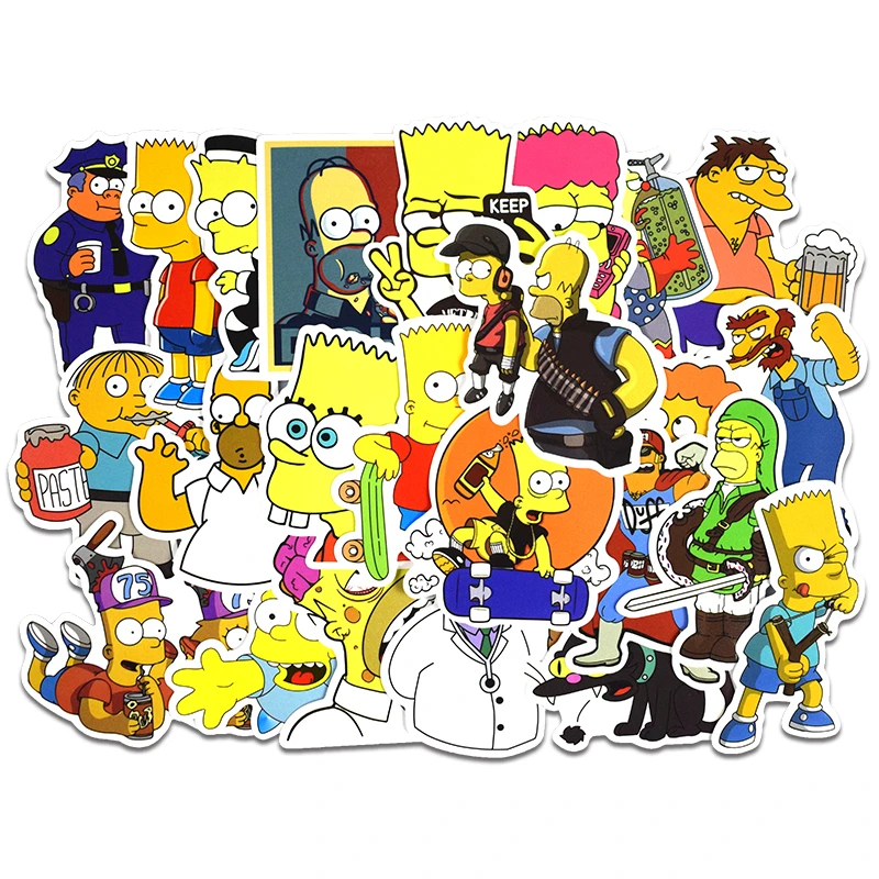 

50pcs/Lot Anime Sticker Vinyl Cartoon Simpsons Stickers Laptop Sticker Decal Skateboard Fridge Car PVC Graffiti Kids Stickers