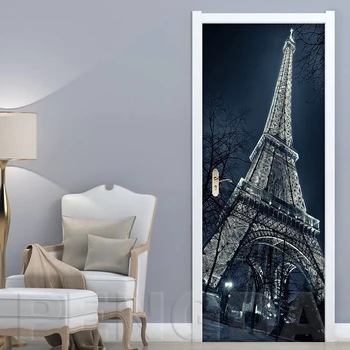 

Self Adhesive 3D Papers 2 Pcs Renovation Paris Tower Scenery DIY PVC Stickers Door Waterproof Home Decor Decal Print Art Picture