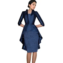 Blue Mother Of The Bride Dresses Sheath Knee Length Lace With Jacket Plus Size Short Groom Mother Dresses For Wedding